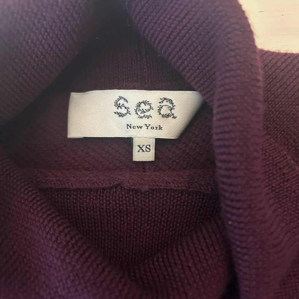 Sea New York Burgundy Turtleneck Sweater Sz XS Old Money Quiet Luxury 100% Wool
